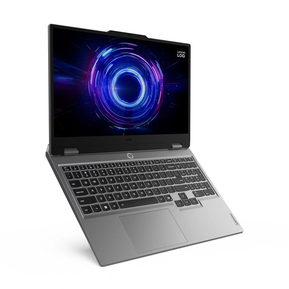 لابتوب LENOVO LOQ 15IRX10 من الخلف تظهر فيه لوحة المفاتيح المضاءة ولوحة الأرقام