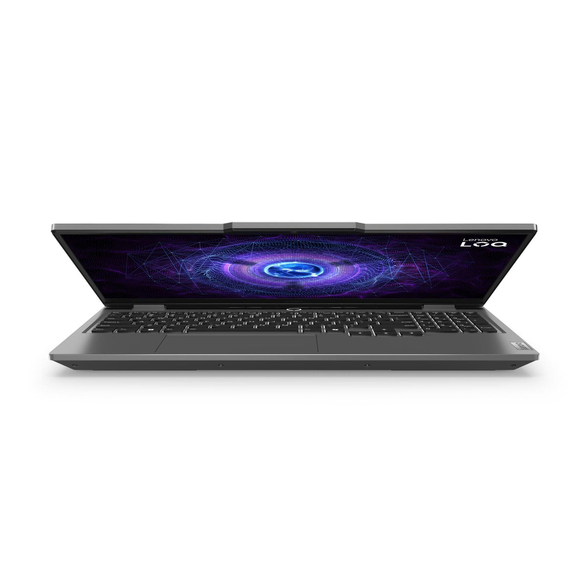 LENOVO LOQ 15IRX9 open and seen from a low angle at the front