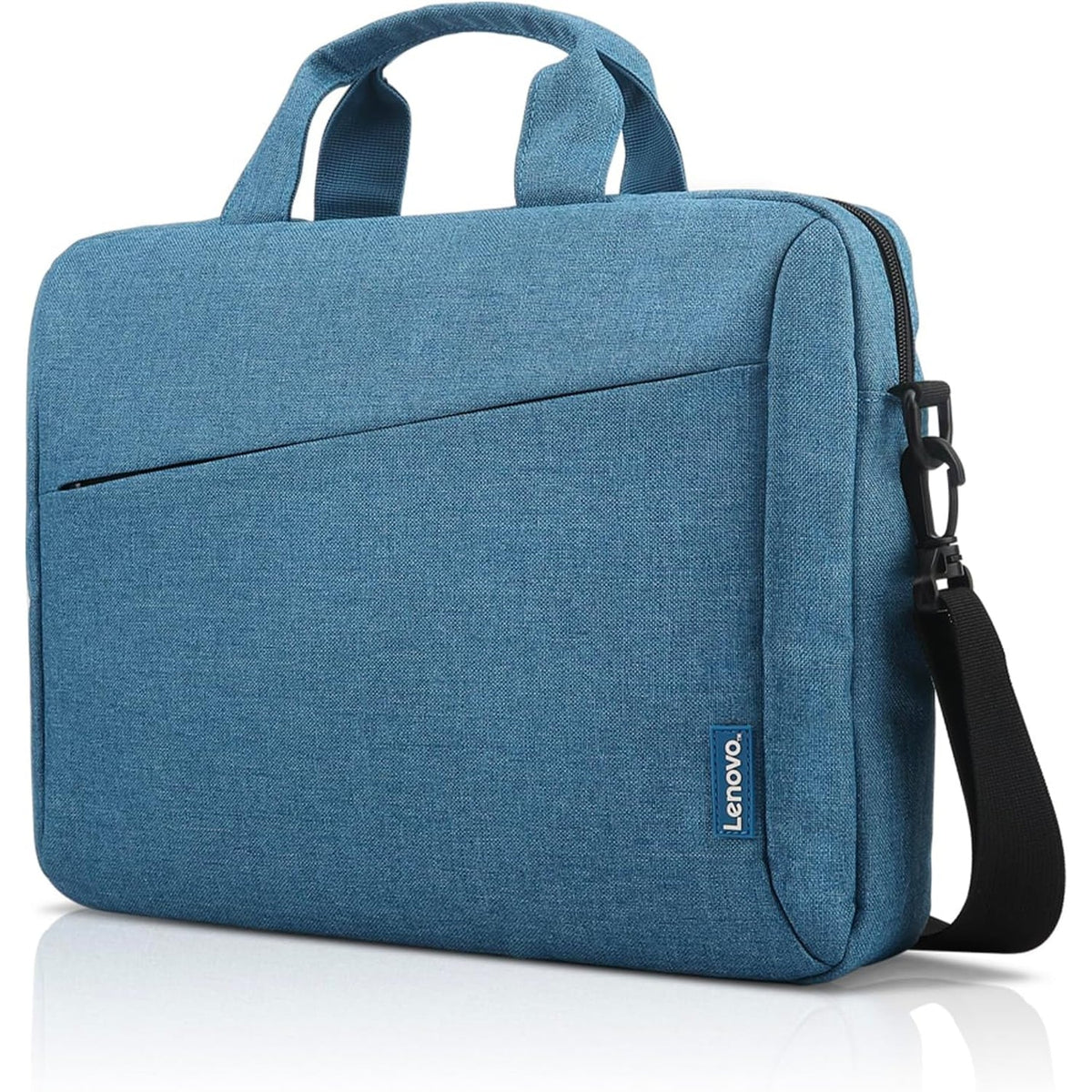 Lenovo T210 15.6-inch Laptop Casual Toploader in Blue, front view with shoulder strap