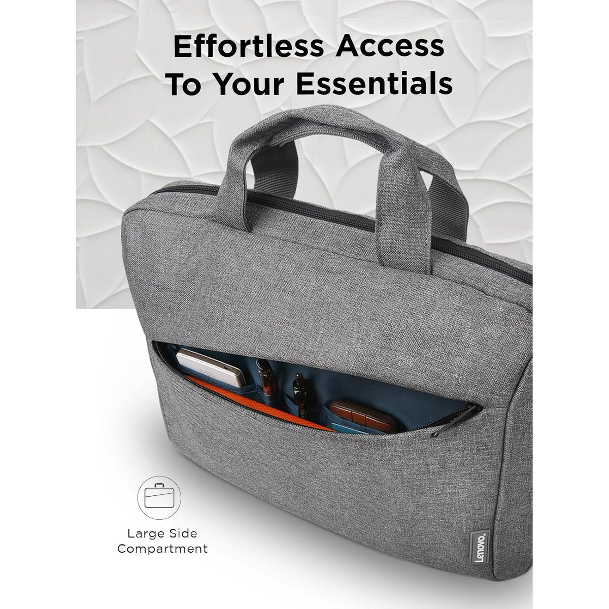Lenovo T210 15.6-inch Laptop Casual Toploader in Gray, with the padded laptop compartment open