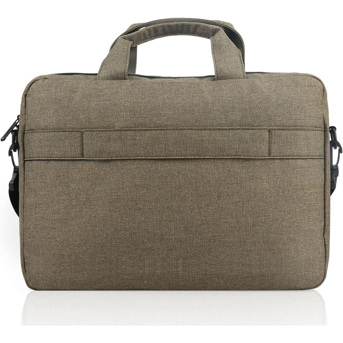 Lenovo T210 15.6-inch Laptop Casual Toploader in Green, back view with the luggage strap