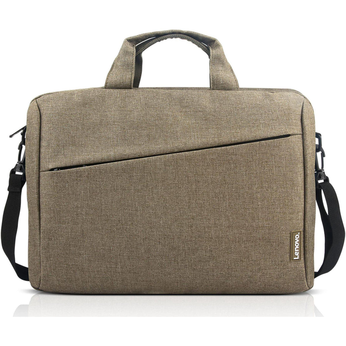Lenovo T210 15.6-inch Laptop Casual Toploader in Green, front view with shoulder strap