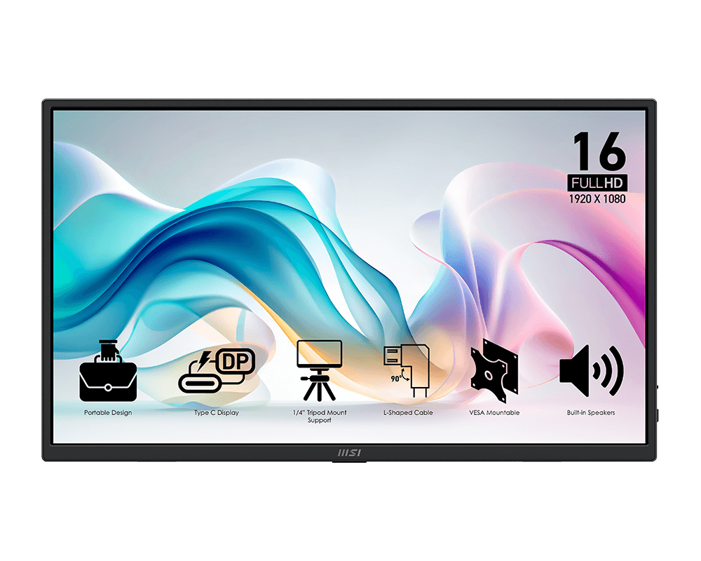 الشاشة المحمولة MSI PRO MP165 E6 من الأمام مع أهم المميزات