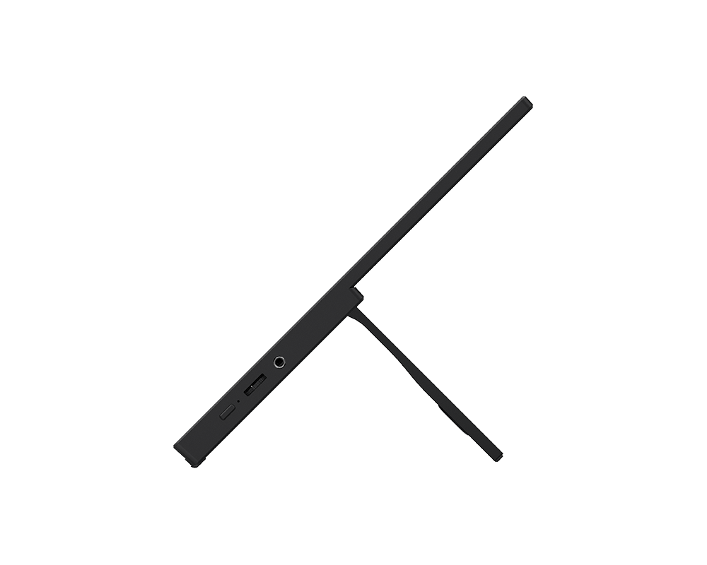 الشاشة المحمولة MSI PRO MP165 E6 مائلة على الحامل المدمج من الجانب