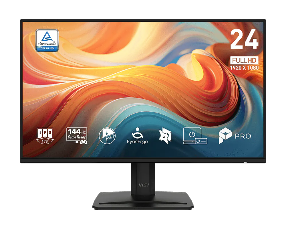 شاشة MSI PRO MP242 E14A من الأمام مع أيقونات المميزات