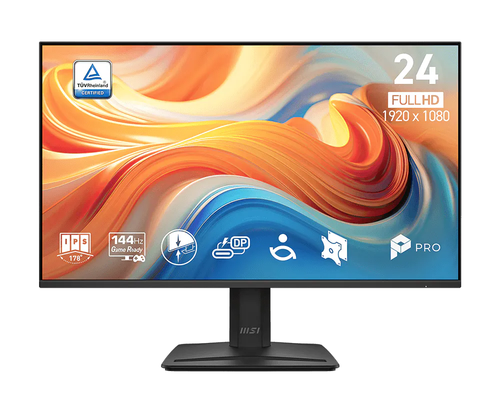 شاشة MSI PRO MP242 E14C من الأمام مع أيقونات المميزات