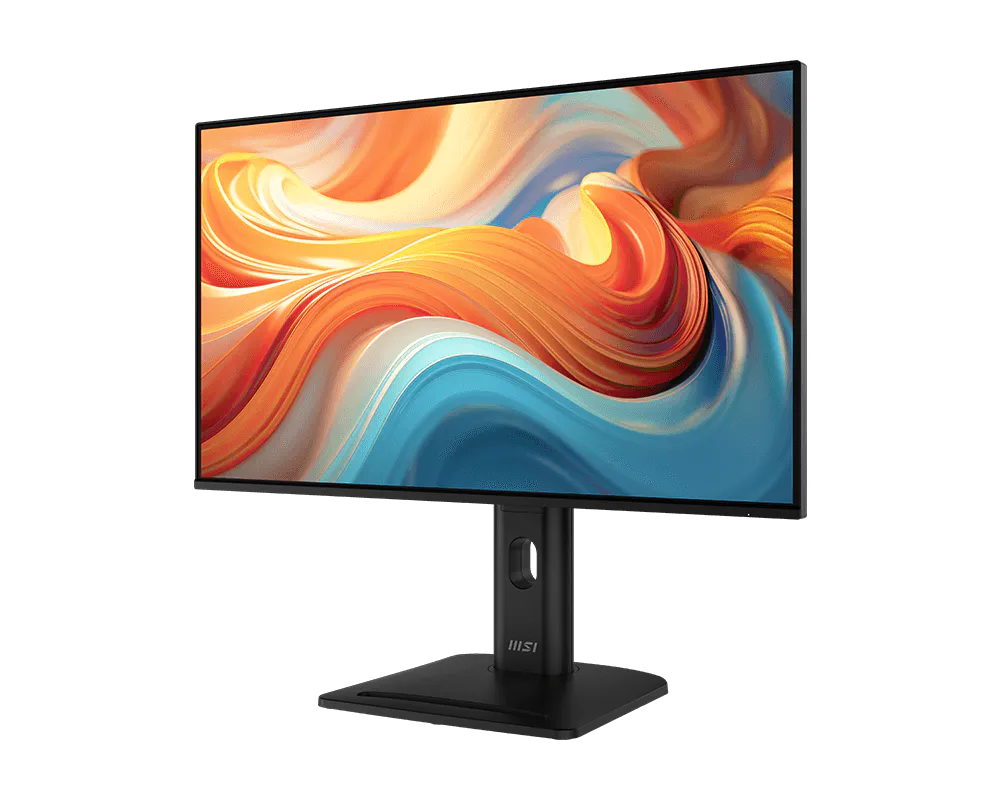 شاشة MSI PRO MP275PG E14 من الأمام بزاوية مائلة من الجهة الأخرى