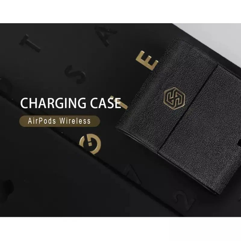 Black Nillkin wireless charging leather case for AirPods with the metal Nillkin logo