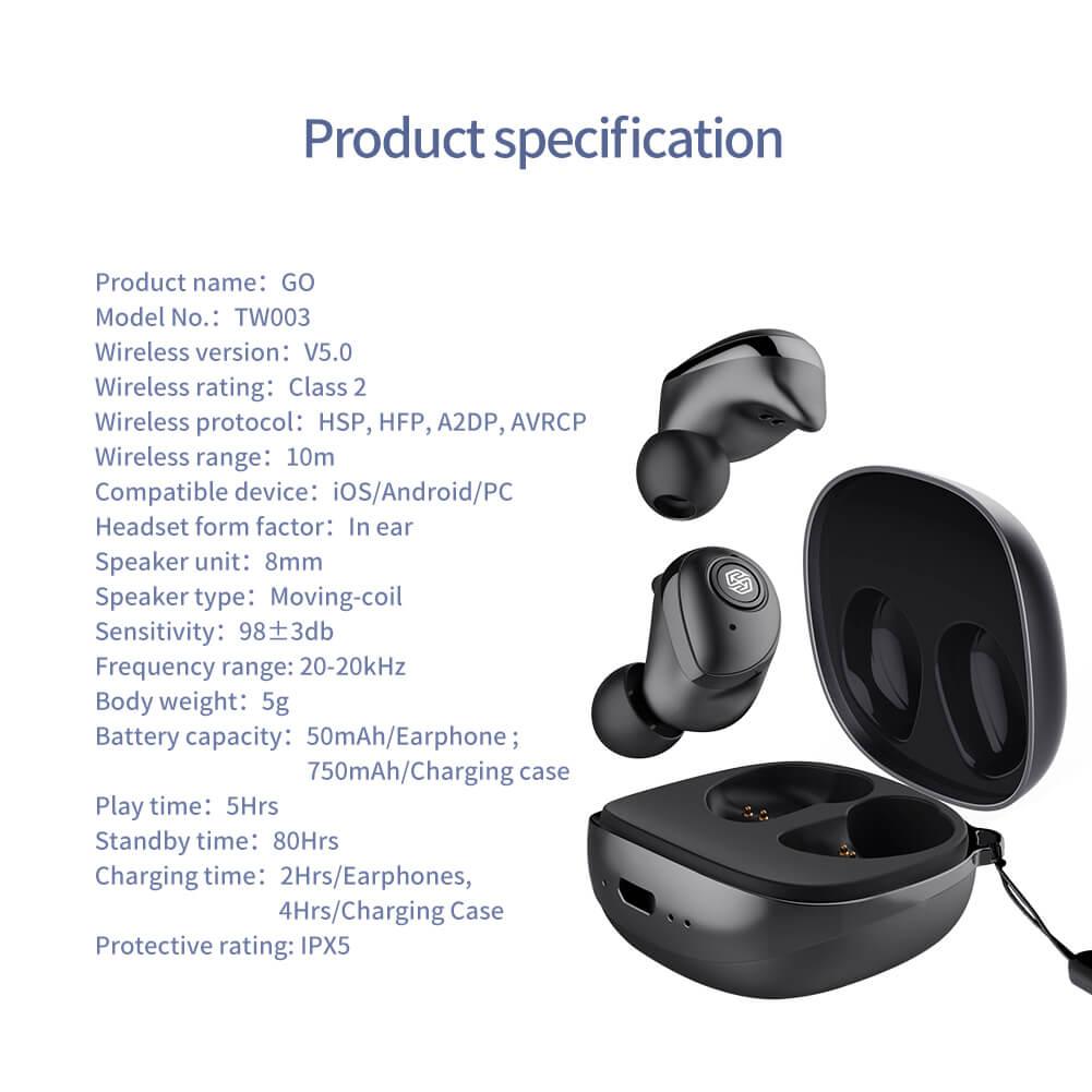 Nillkin Buds GO TWS Wireless Bluetooth 5.0 Earphones with Charing Box-Color: Black---Ennap.com
