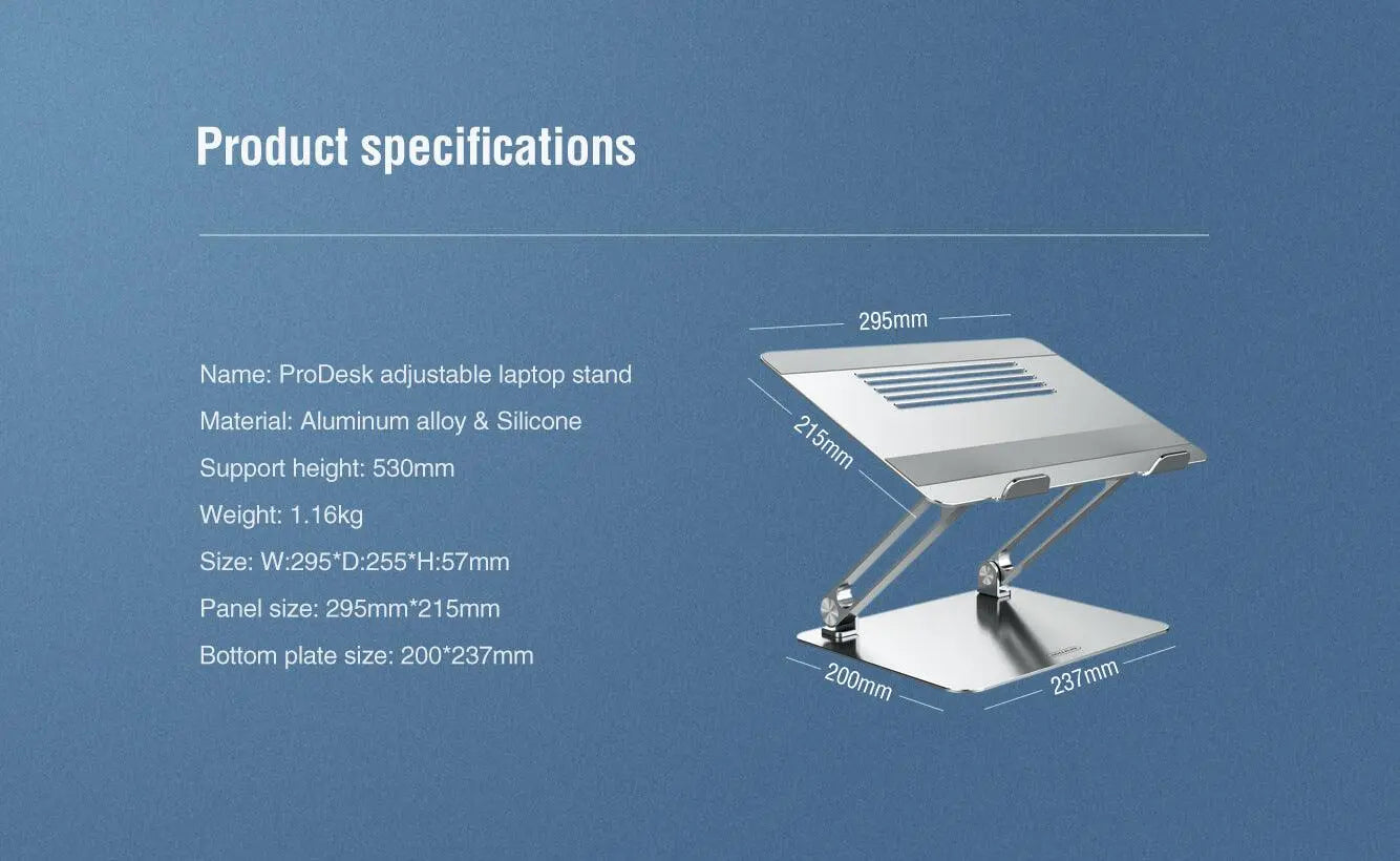 Nillkin ProDesk Metal Adjustable Laptop Stand Ergonomic Design for 11 - 17 inches laptops-Color: Gray---Ennap.com