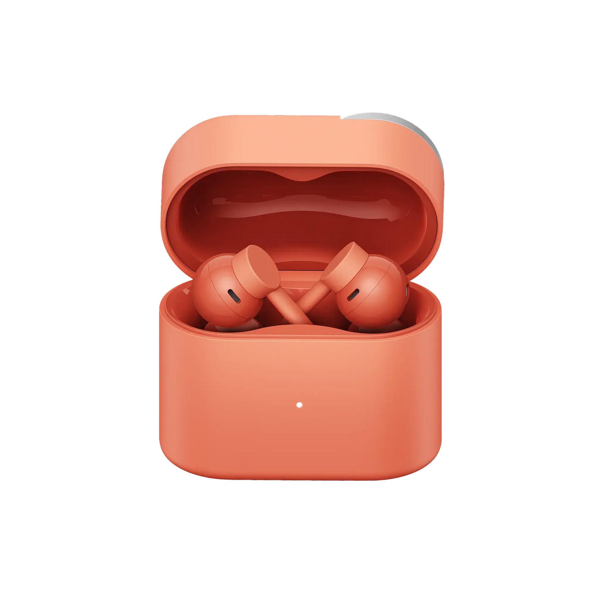 Nothing CMF Clip Pro open-ear earbuds in Coral inside the open charging case