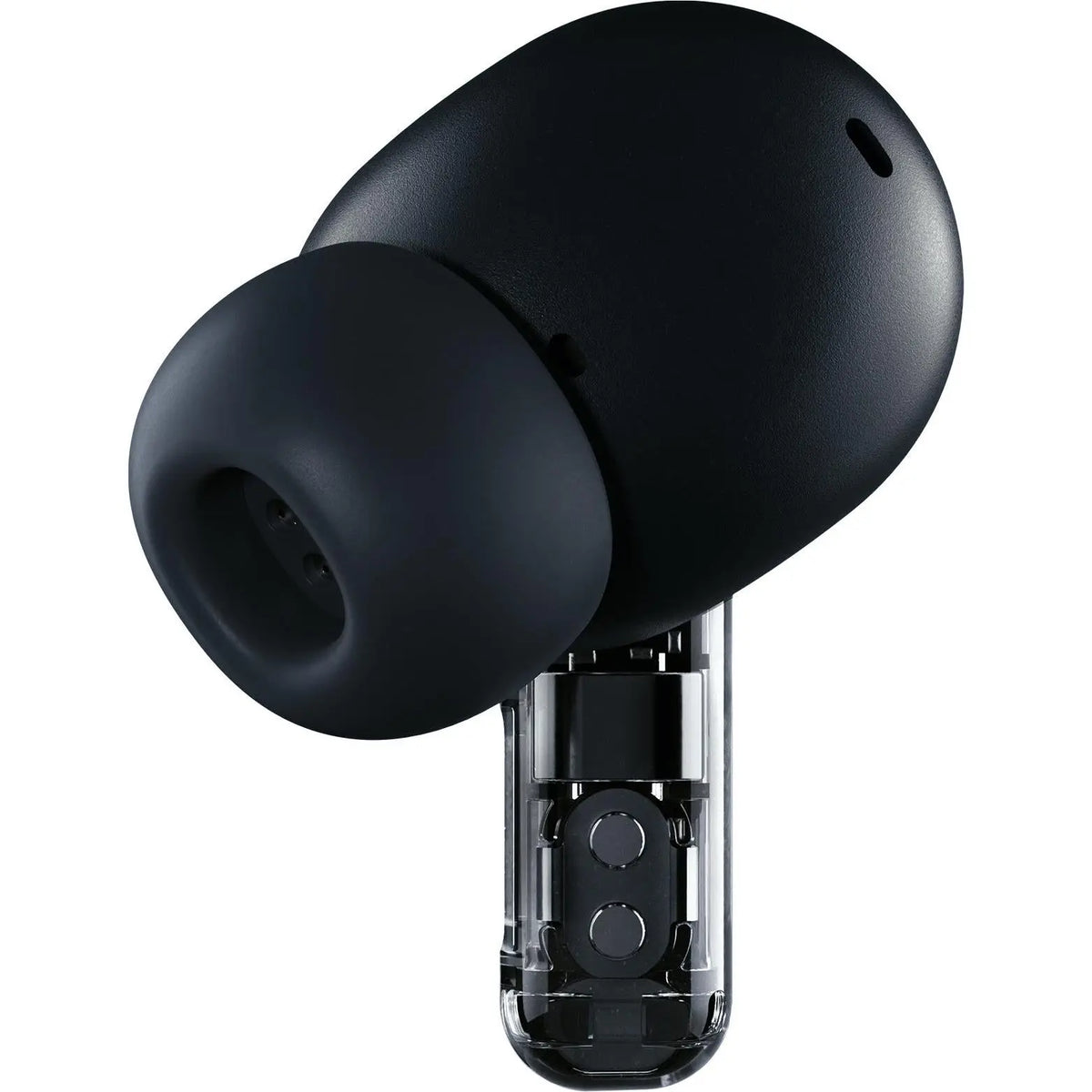 Close-up of a Nothing Ear earbud in Black showing the ear tip