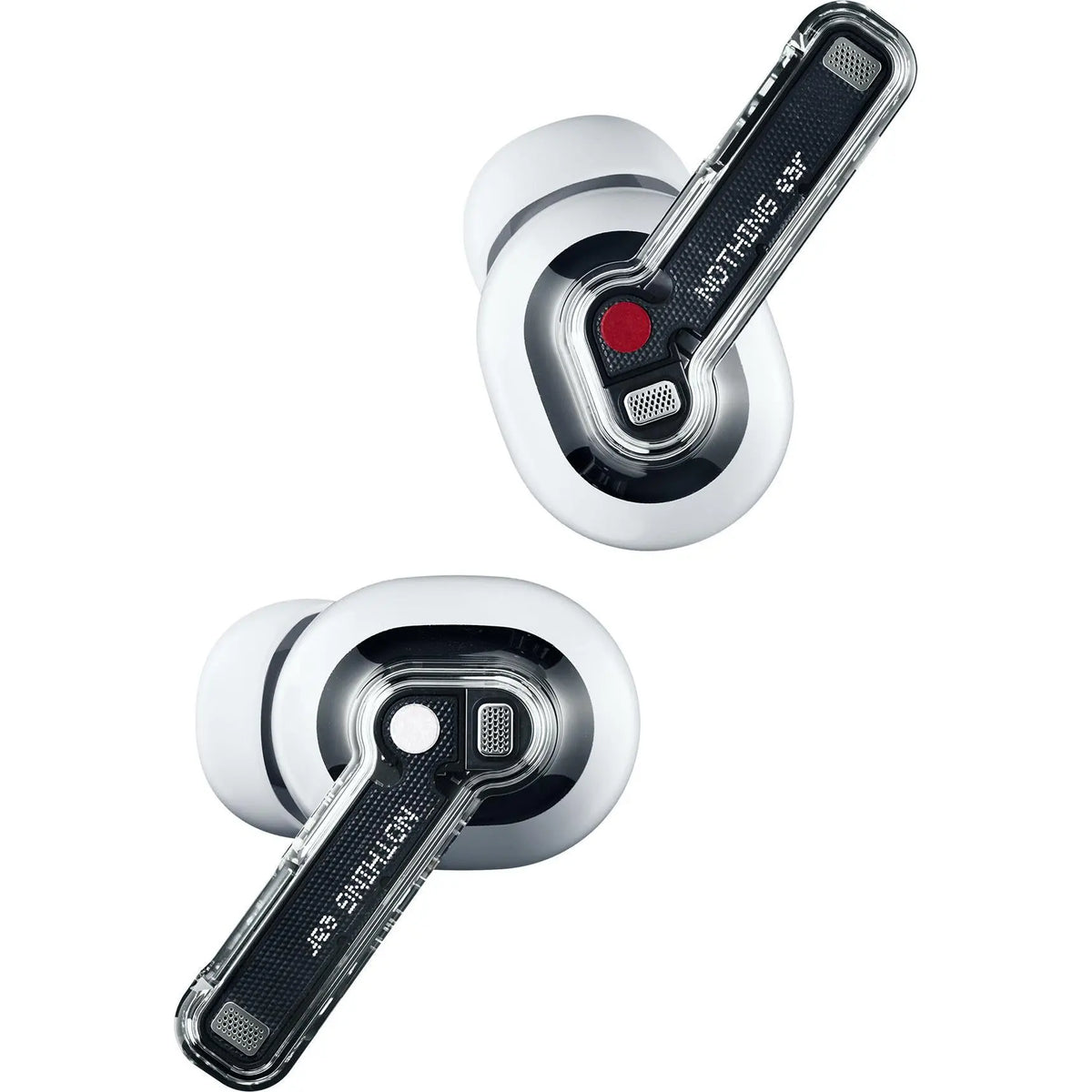 Pair of Nothing Ear earbuds in White at an angle