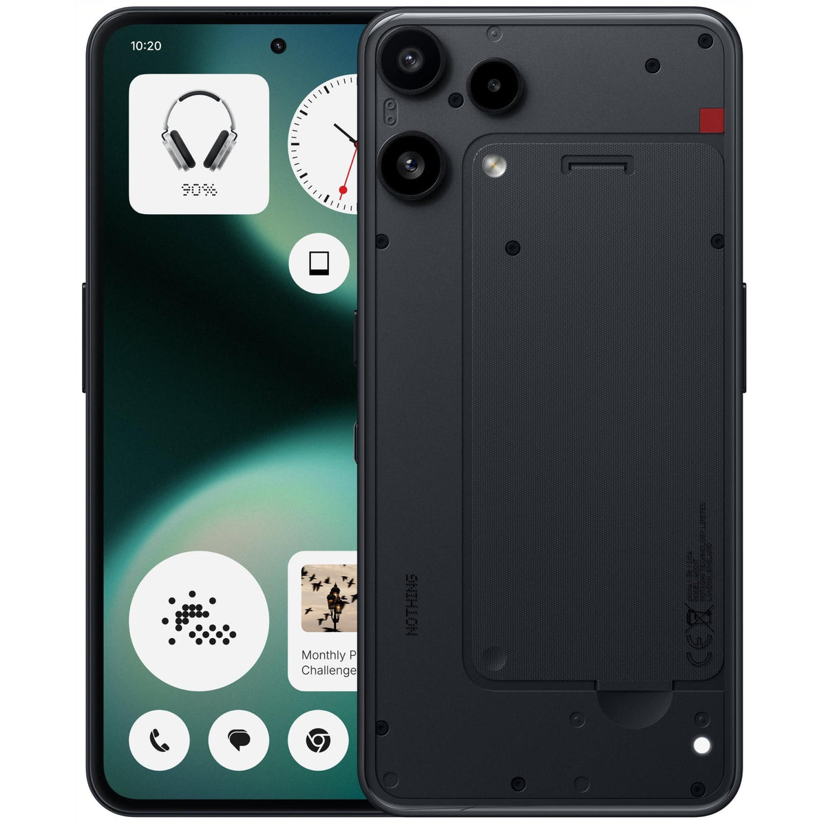 Nothing Phone (3a) Lite in Black, front and back