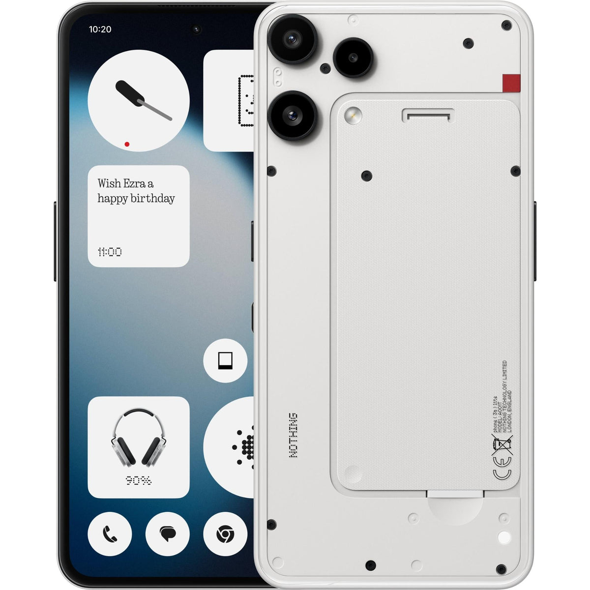 Nothing Phone (3a) Lite in White, front and back