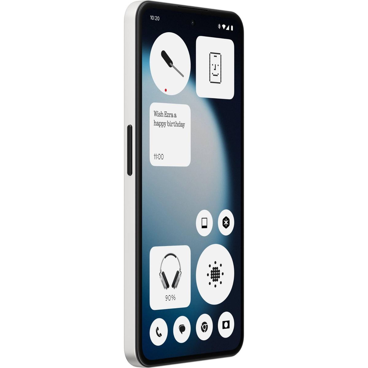 Nothing Phone (3a) Lite in White, front view from the left