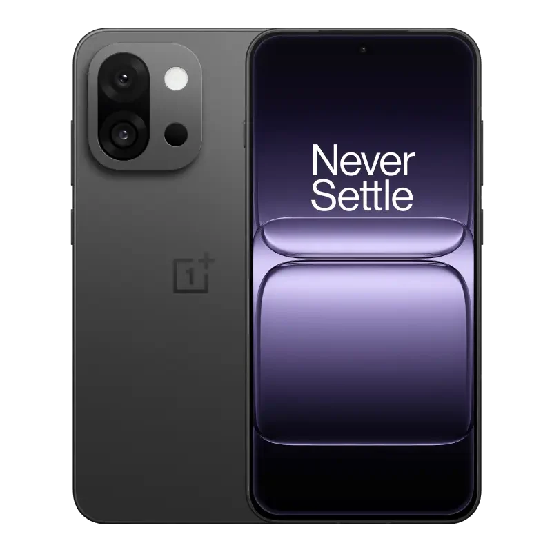 OnePlus 13s in Black Velvet, back and front view