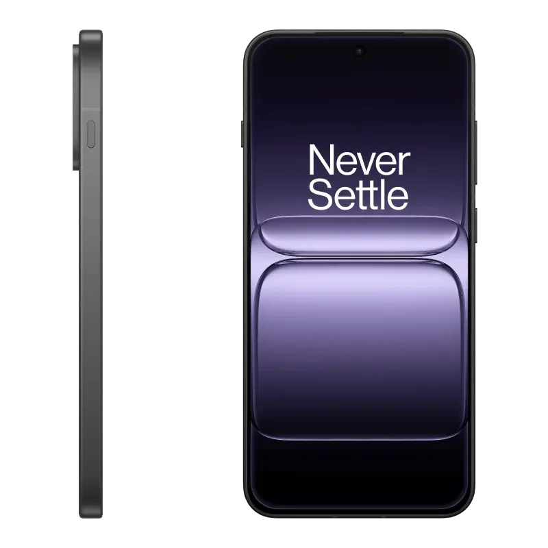 OnePlus 13s in Black Velvet, side profile and front display