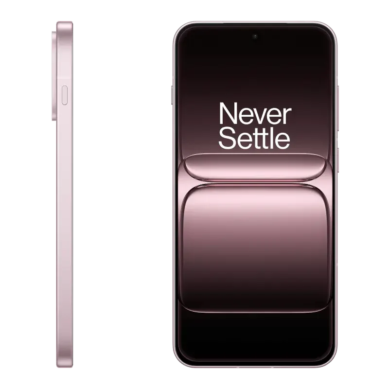 OnePlus 13s in Pink Satin, side profile and front display