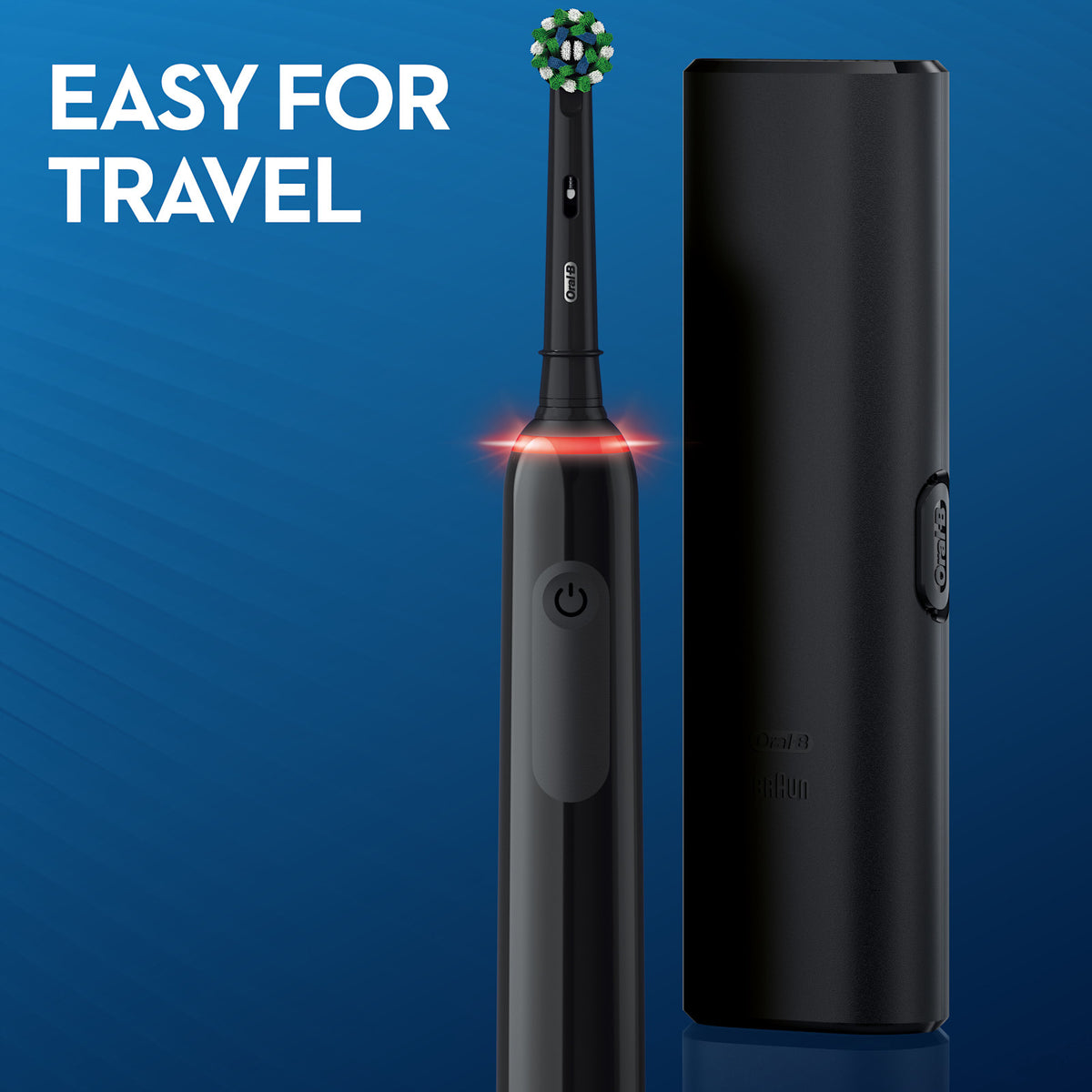 Oral-B Pro 3 3000 handle with its travel case for trips