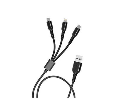 Porodo 3 in 1 Braided Metal Cable 2A Compatible with Lightning / Type-C / Micro USB