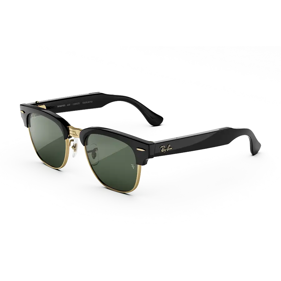 Ray-Ban Meta Audio Clubmaster in Shiny Black on Gold with Green lenses