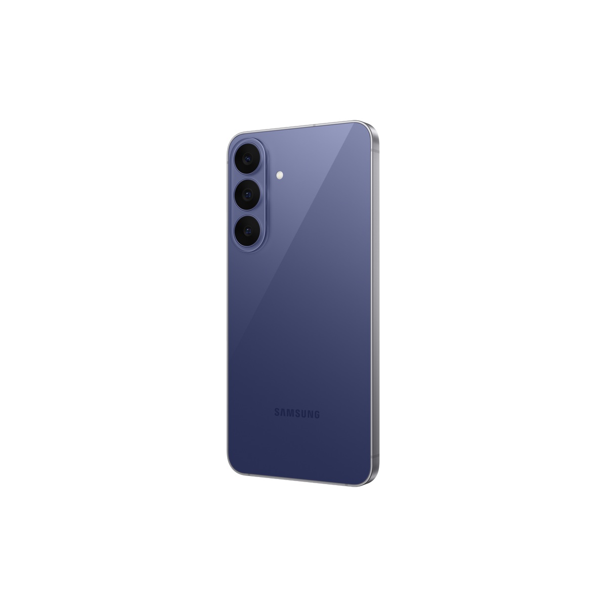Samsung Galaxy S26 FE in Blueberry, angled rear view