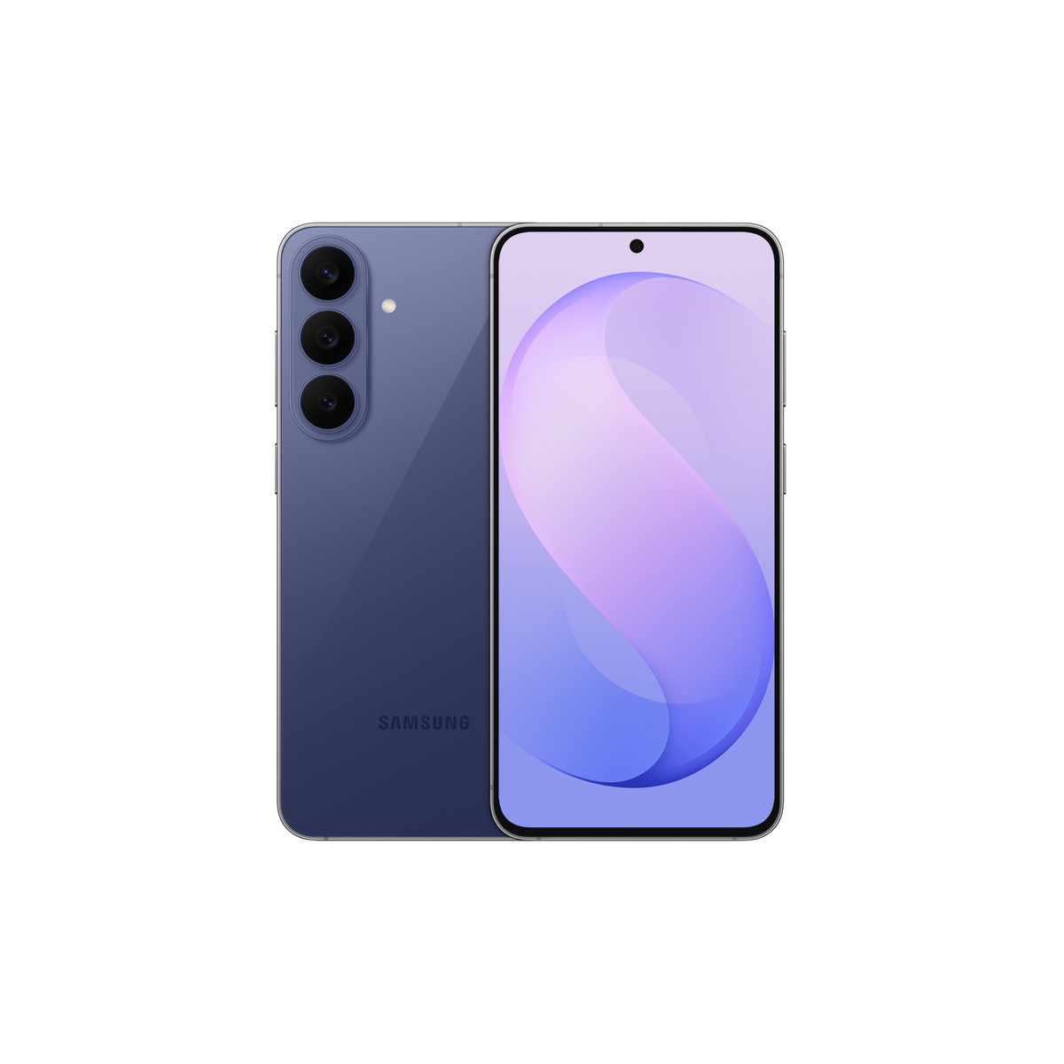 Samsung Galaxy S26 FE in Blueberry, front and back