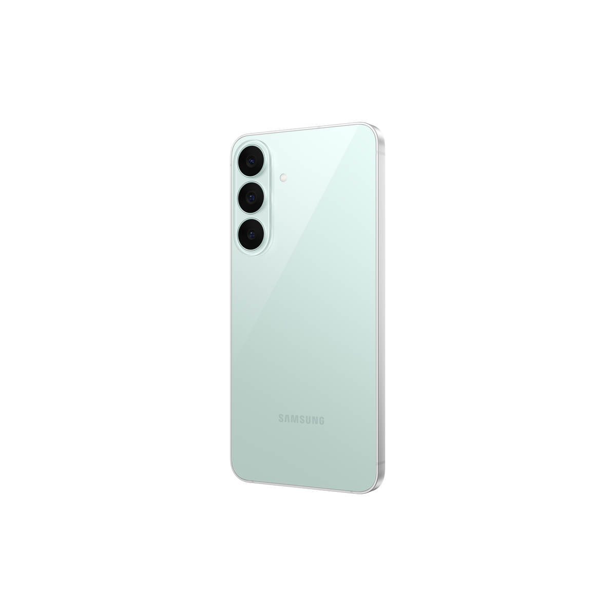 Samsung Galaxy S26 FE in Pistachio, angled rear view
