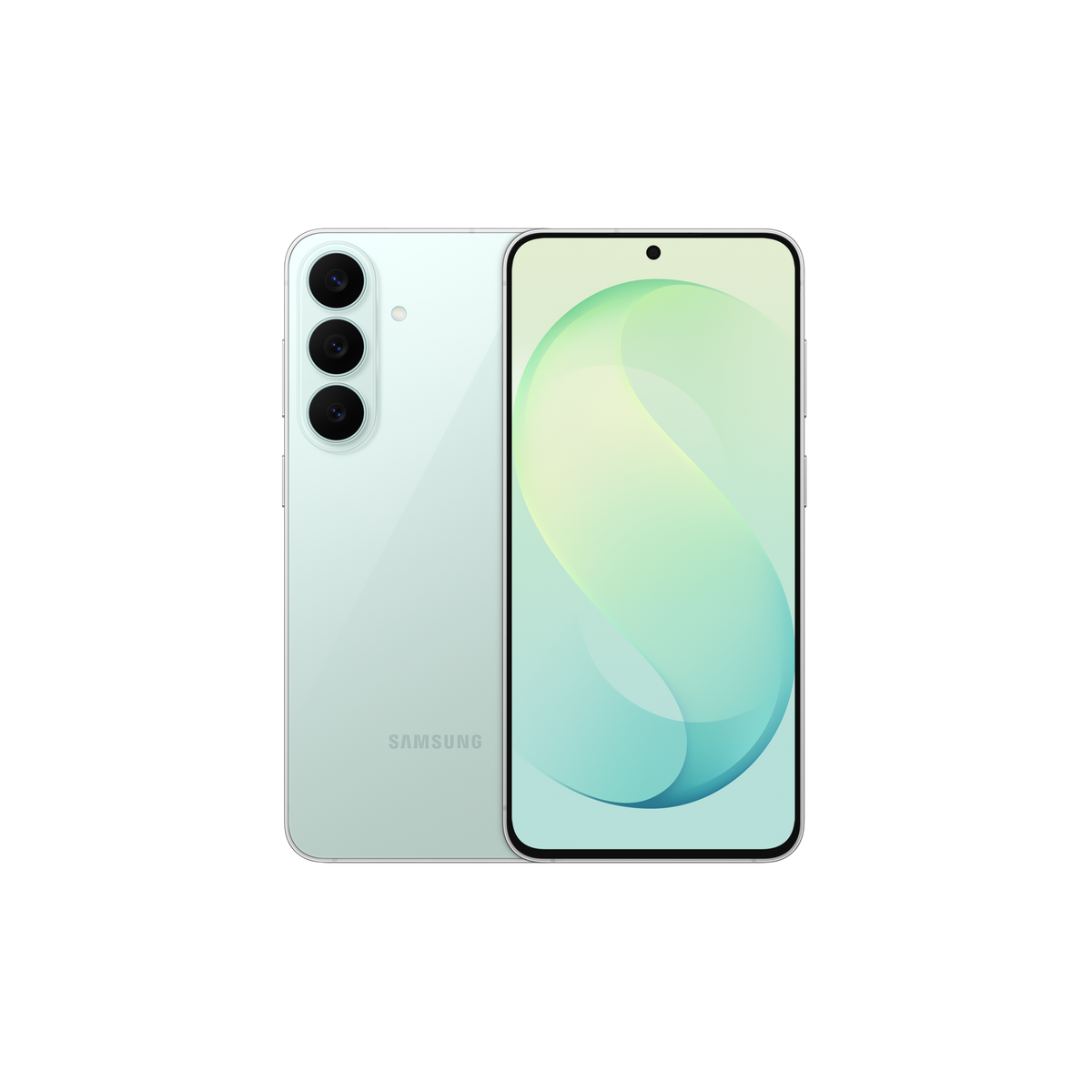 Samsung Galaxy S26 FE in Pistachio, front and back