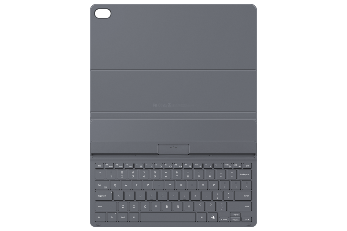 Inside of the Galaxy Tab S12+ Book Cover Keyboard Slim with keyboard, top view