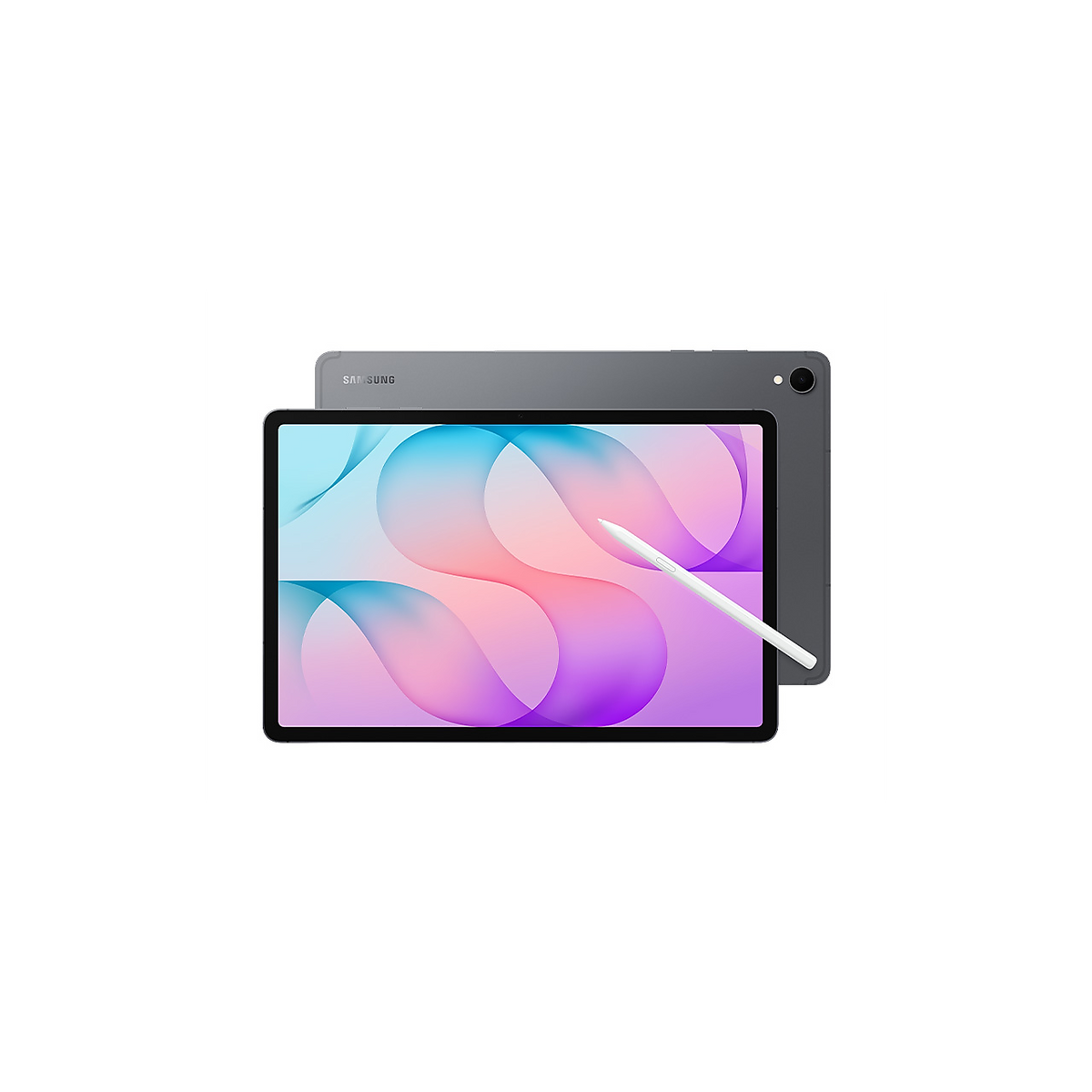 Samsung Galaxy Tab S12+ in Gray, front and back with the S Pen