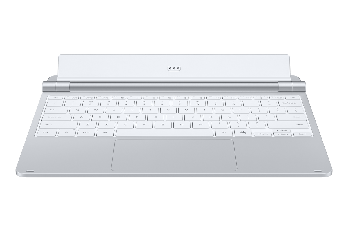 Galaxy Tab S12+ Pro Keyboard in Silver, angled view
