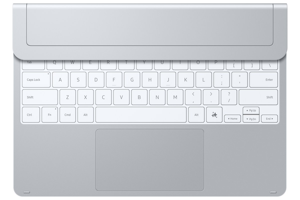 Samsung Galaxy Tab S12+ Pro Keyboard in Silver, top view with trackpad