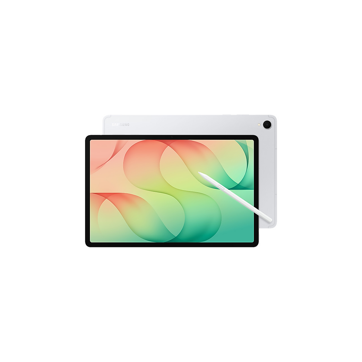 Samsung Galaxy Tab S12+ in Silver, front and back with the S Pen