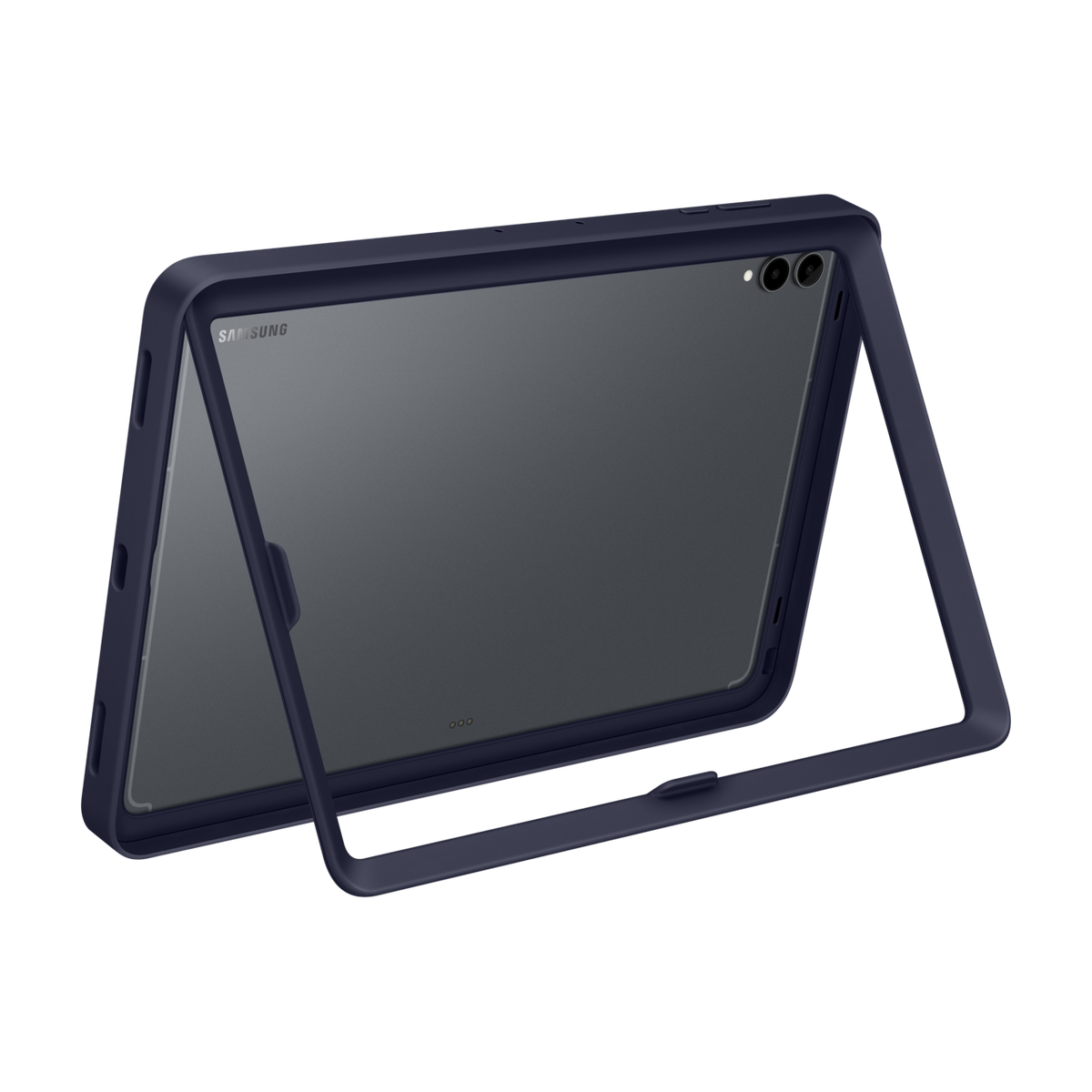جراب Frame Cover بلون Navy والمسند مفتوح في الوضع العرضي