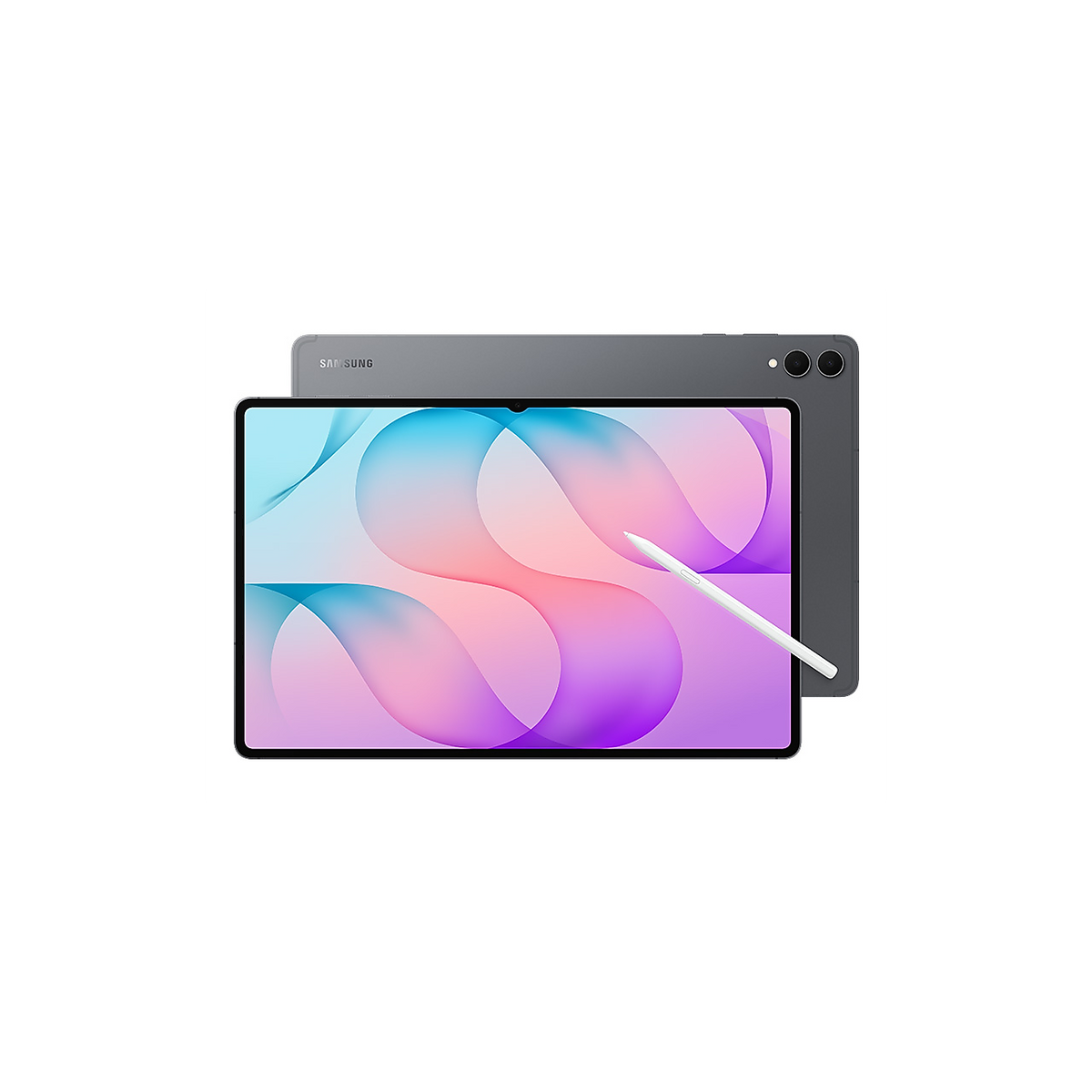 Samsung Galaxy Tab S12 Ultra in Gray, front and back with the S Pen