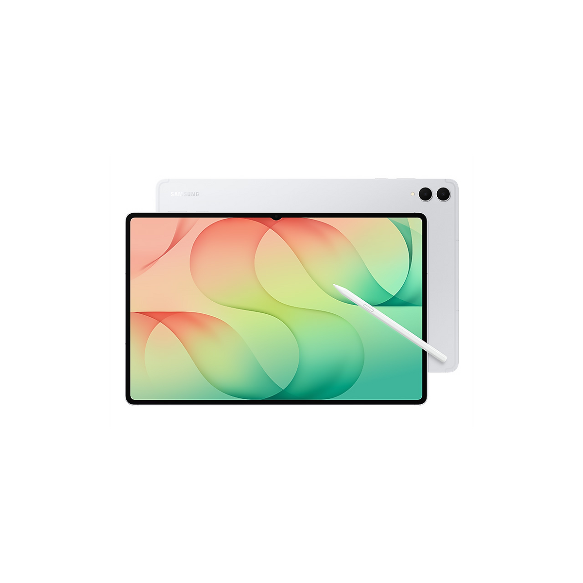 Samsung Galaxy Tab S12 Ultra in Silver, front and back with the S Pen
