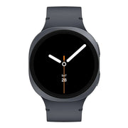 Samsung Galaxy Watch 8 in Graphite with a graphite band, front view