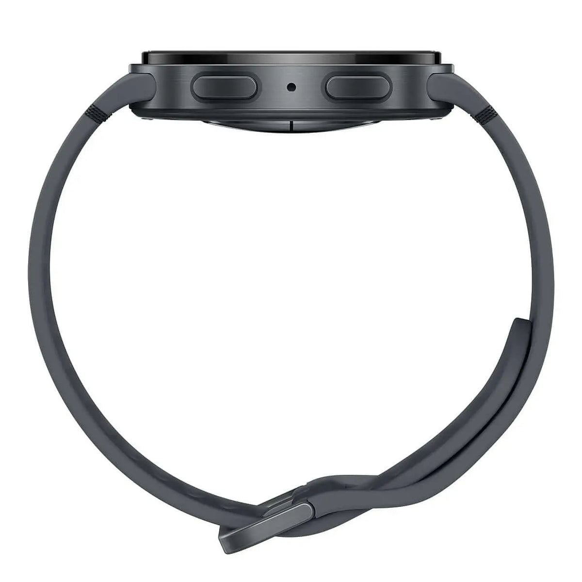 Samsung Galaxy Watch 8 in Graphite, side view showing the two buttons and the thin case
