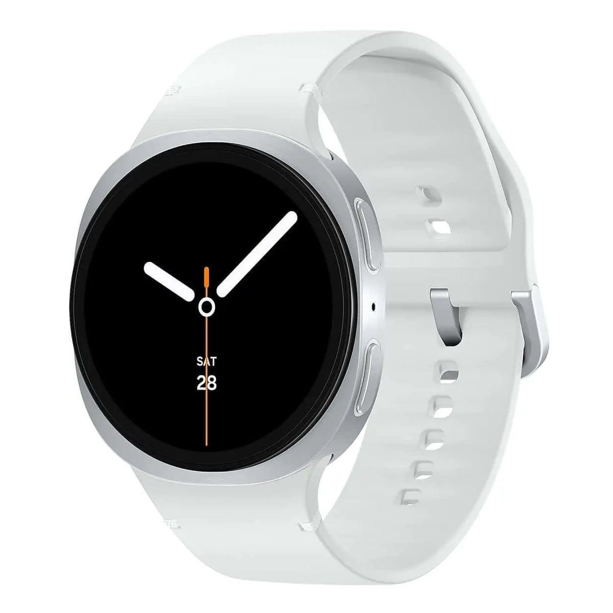 Samsung Galaxy Watch 8 in Silver, angled view from the right