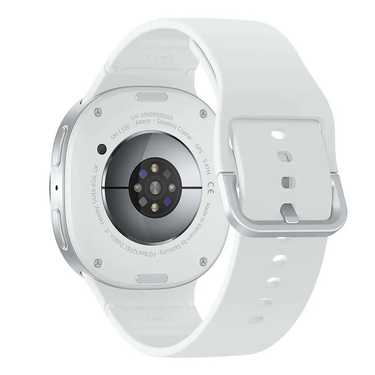 Samsung Galaxy Watch 8 in Silver, back view showing the health sensors