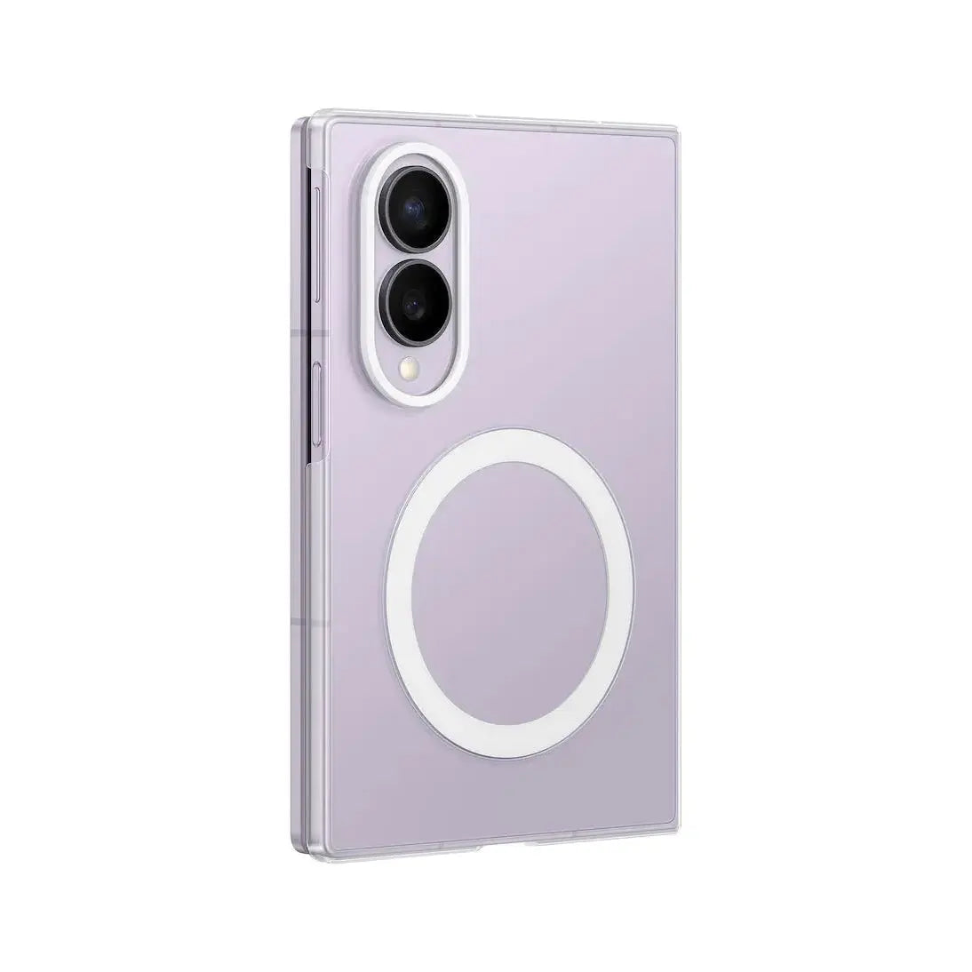 Samsung Galaxy Z Fold 8 Clear Magnet Case in Transparent, angled back view with the magnet ring