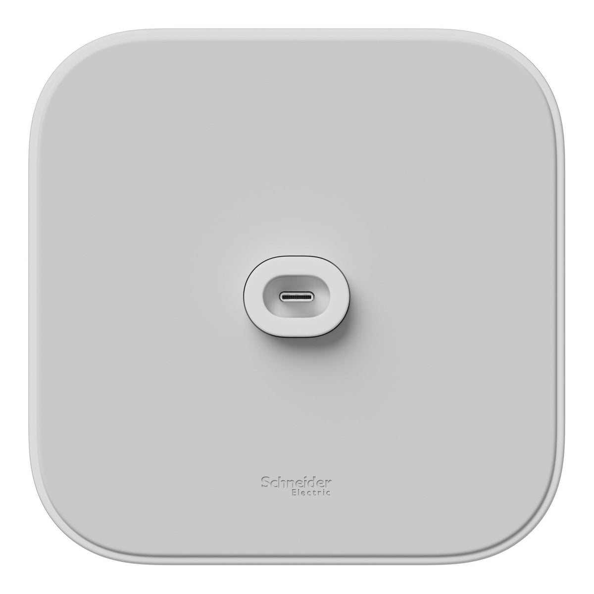 قاعدة Schneider Home Power Mount AC Wired، لقطة قريبة للوحة البيضاء وعليها شعار Schneider Electric