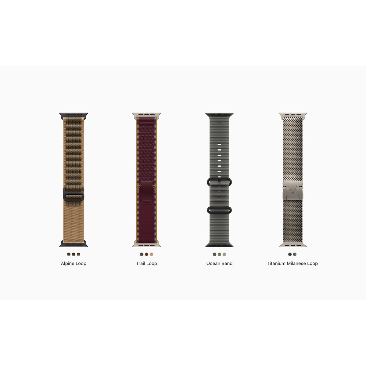 Alpine Loop, Trail Loop, Ocean Band and Titanium Milanese Loop bands for Apple Watch Ultra 4