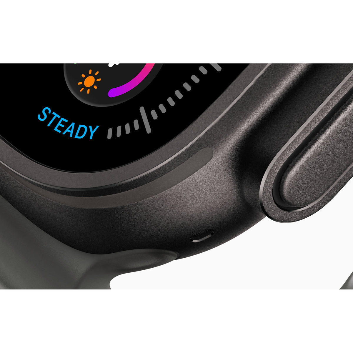 Close view of the Apple Watch Ultra 4 titanium case and display