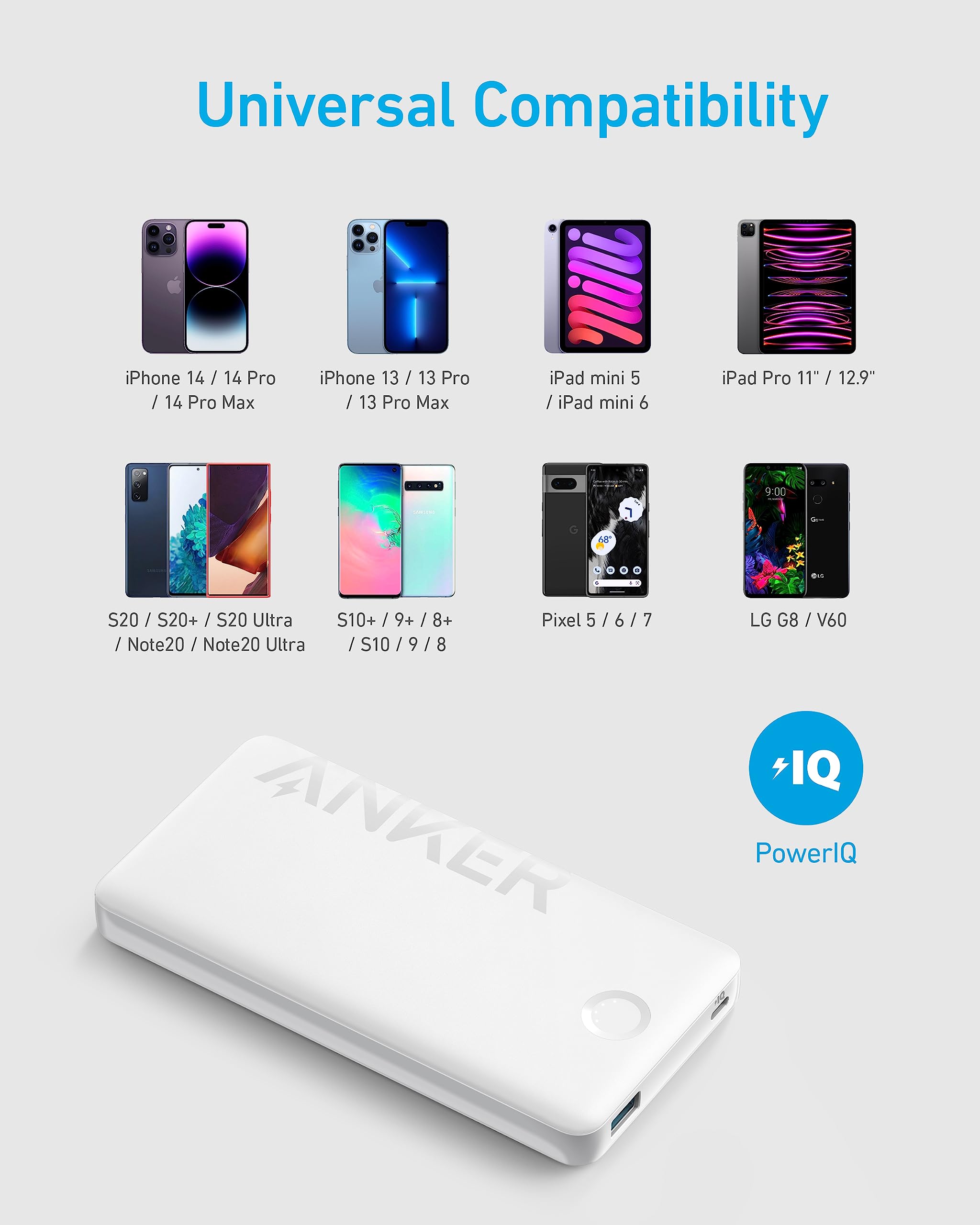 Anker 323 USB-C Power Bank (PowerCore PIQ)-Color: White---Ennap.com