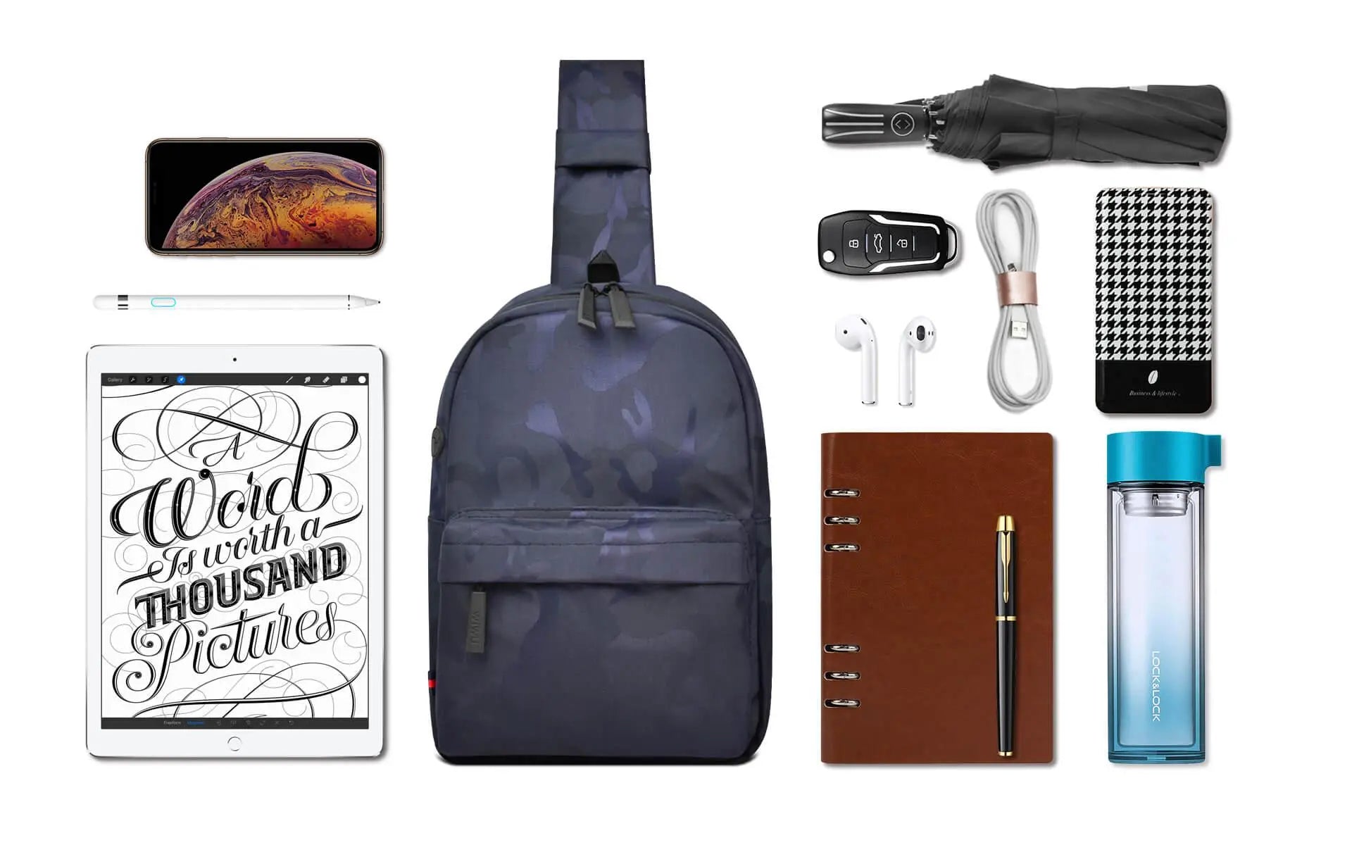 WiWU Vigor Crossbody Bag Light Weight Bag And Water Resistant-Color: Blue Comouflage---Ennap.com