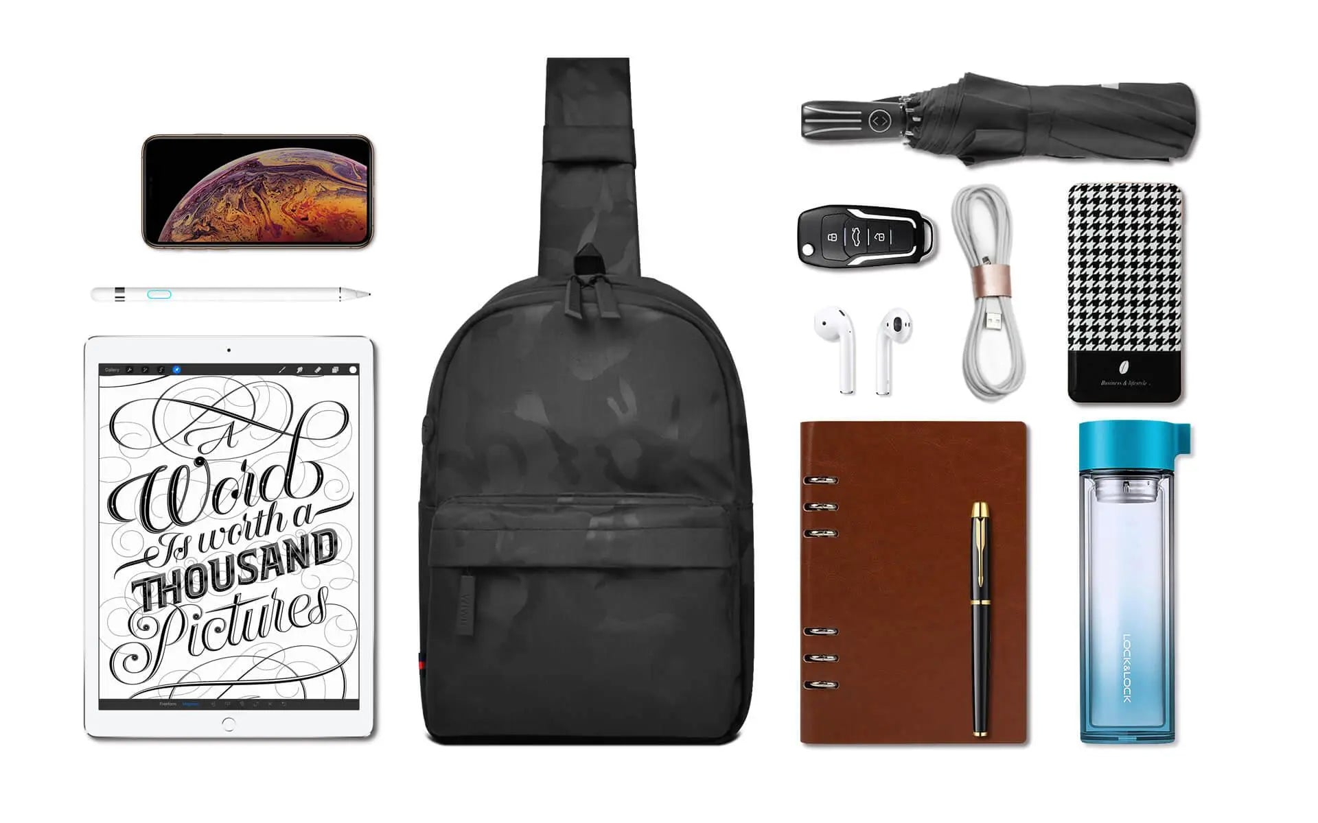 WiWU Vigor Crossbody Bag Light Weight Bag And Water Resistant-Color: Blue Comouflage---Ennap.com