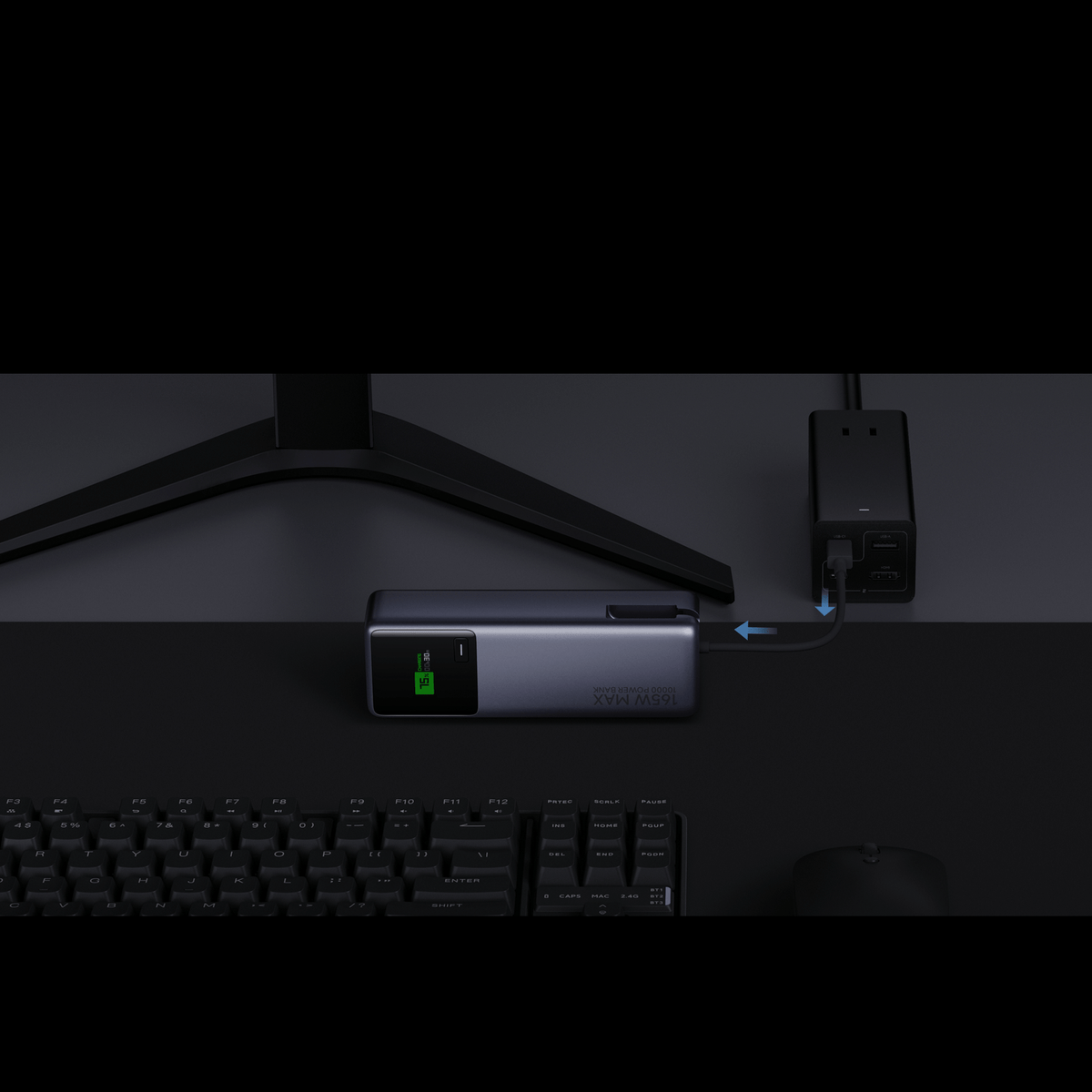 Xiaomi 165W Power Bank 10000 recharging on a desk